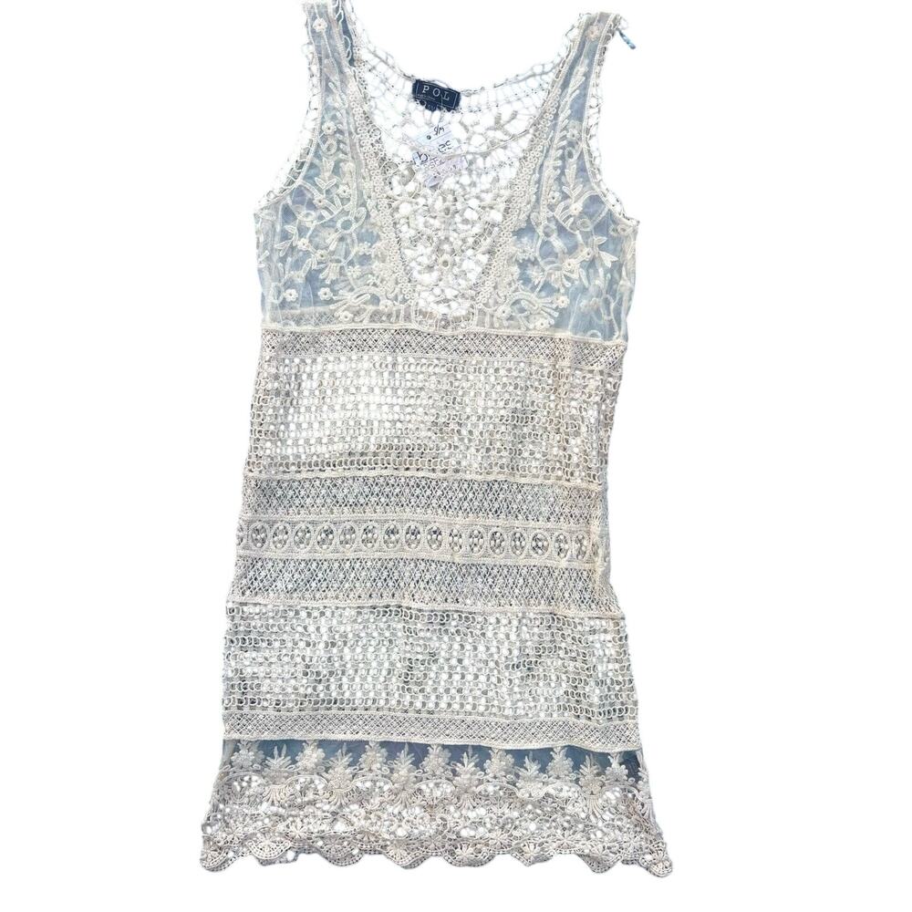 POL NWT Size Small/medium Cream Crochet Coverup Swim Dress Sheer MSRP: $32